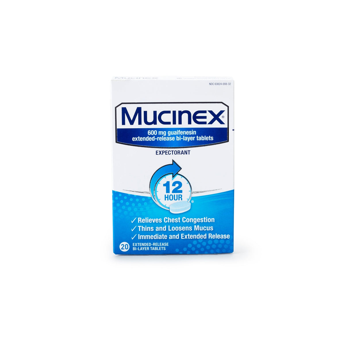 Mucinex 12 - Hour Guaifenesin Extended - Release Bi - Layer Tablets - 63824000832 - LL Medico
