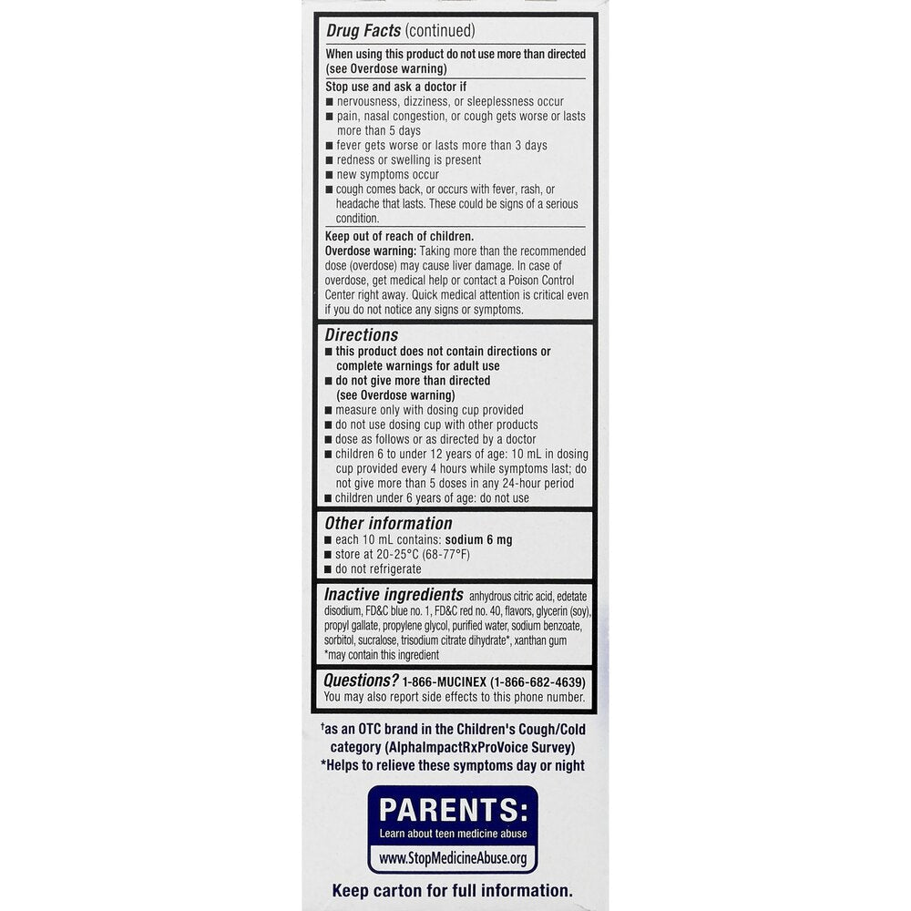 Mucinex Children’s Cold, Cough & Sore Throat Liquid, Mixed Berry, 4 oz - 63824027864 - LL Medico