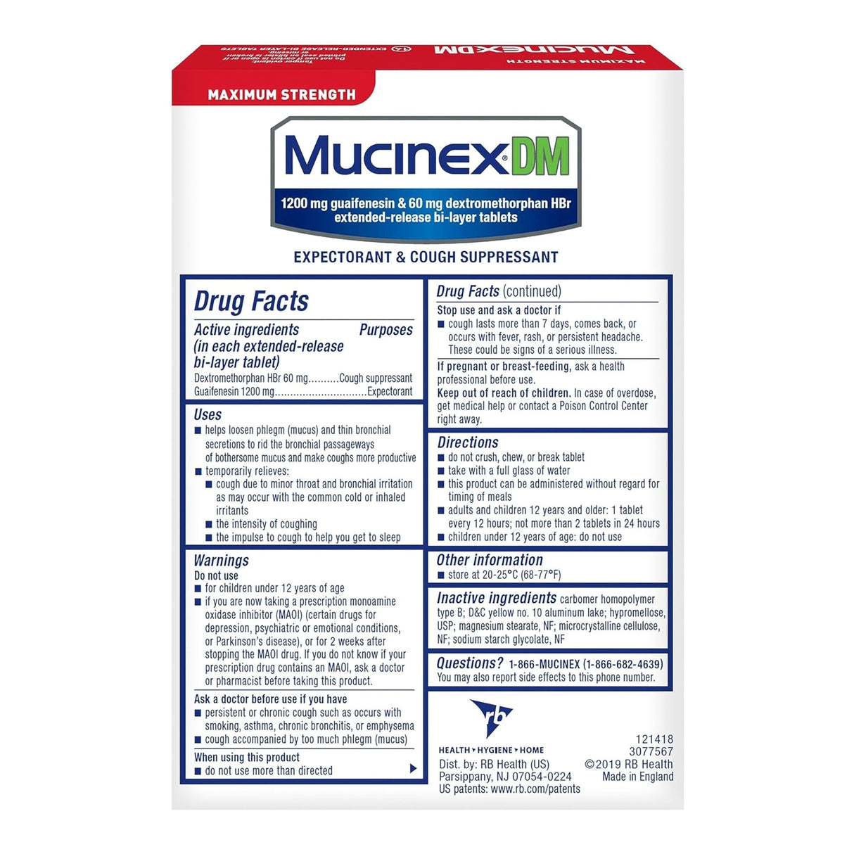 Mucinex DM Expectorant and Cough Suppressant, Maximum Strength - 63824007236 - LL Medico