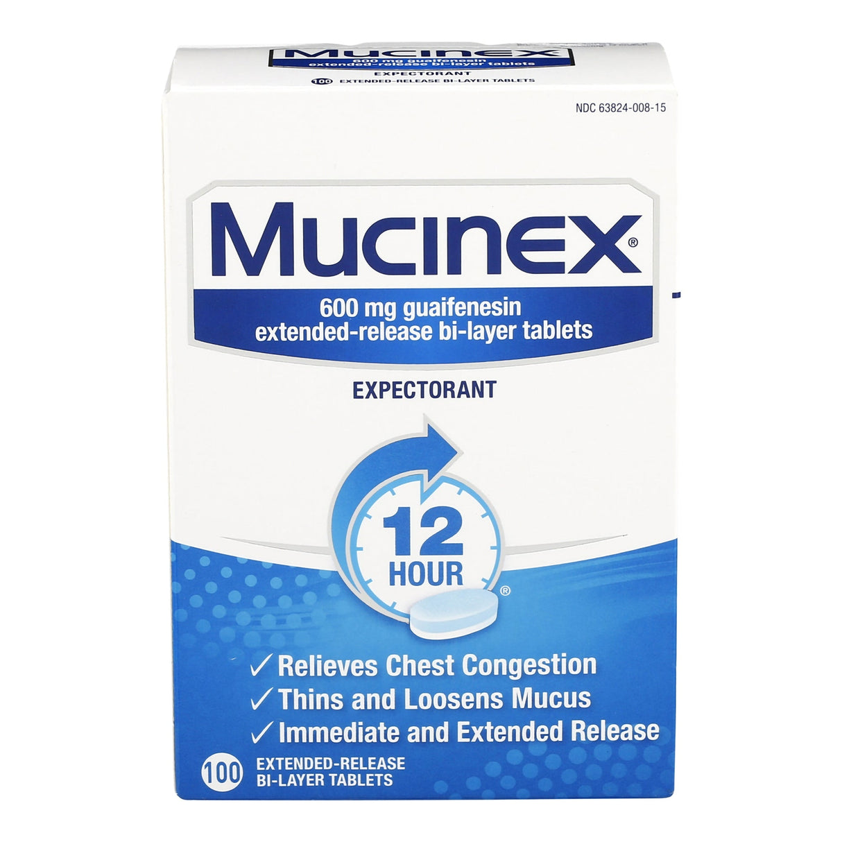 Mucinex Expectorant 12 Hour Chest Congestion Medicine, 100 ct - 63824000815 - LL Medico