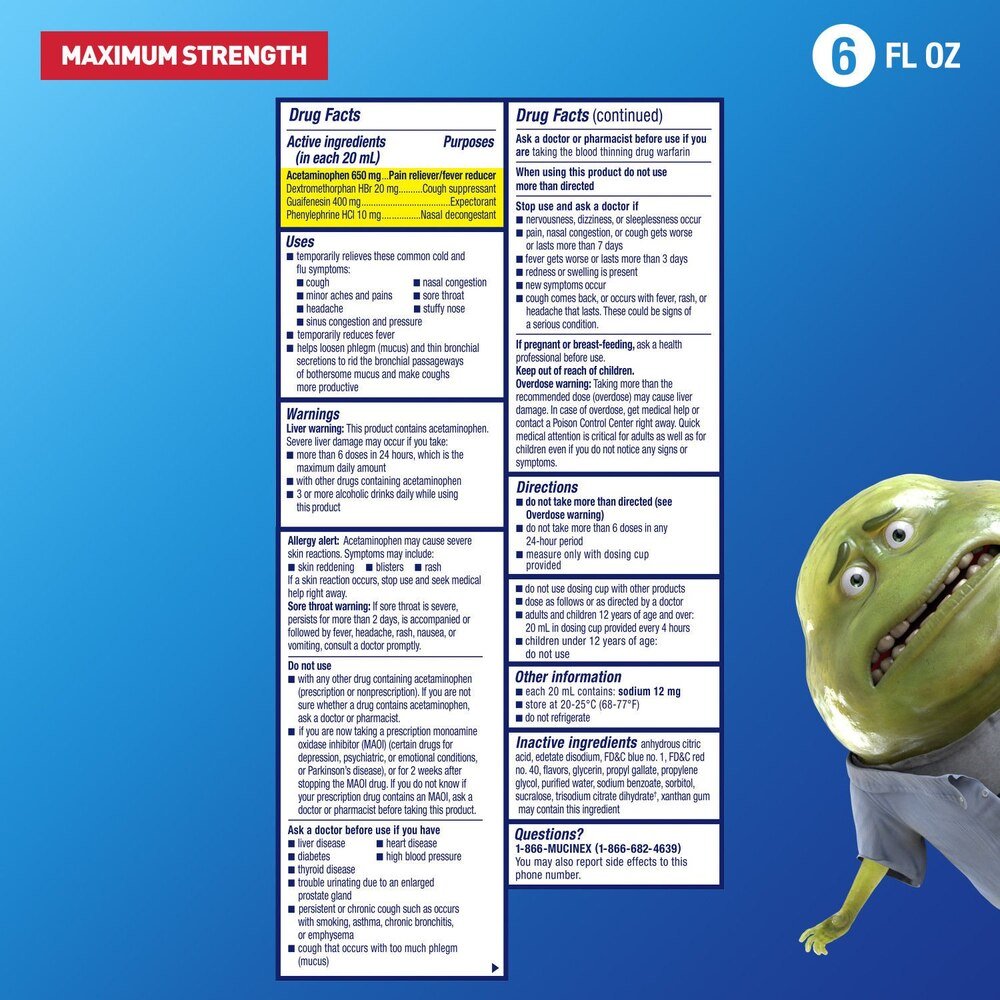 Mucinex Fast - Max Cold & Flu Relief All - In - One Liquid, Maximum Strength, 6 fl oz - 63824054866 - LL Medico
