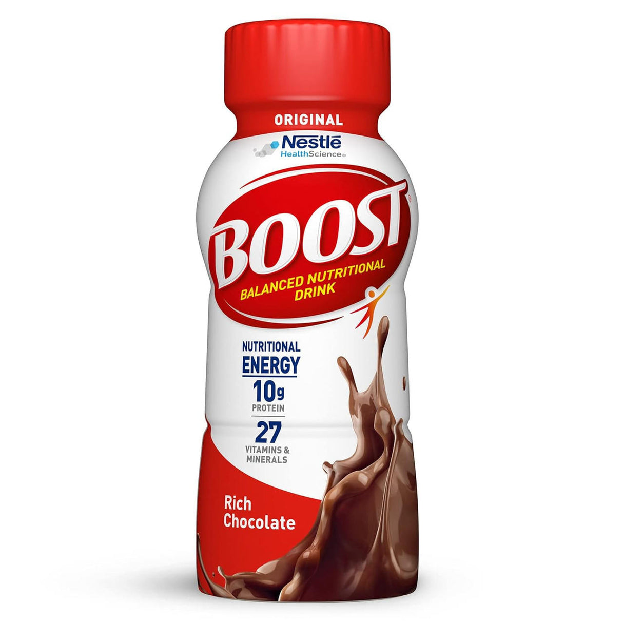 Nestle Boost Original Nutritional Drink, Rich Chocolate, 8 oz bottle by Nestle Nutrition offers 10g protein, 27 vitamins & minerals, and nutritional energy—an ideal beverage for balanced nutrition; available in a case of 24.