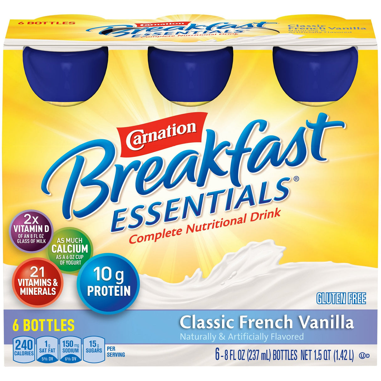 Nestle Carnation Breakfast Essentials, 8 oz Bottle, French Vanilla - 12230501-6pk - LL Medico