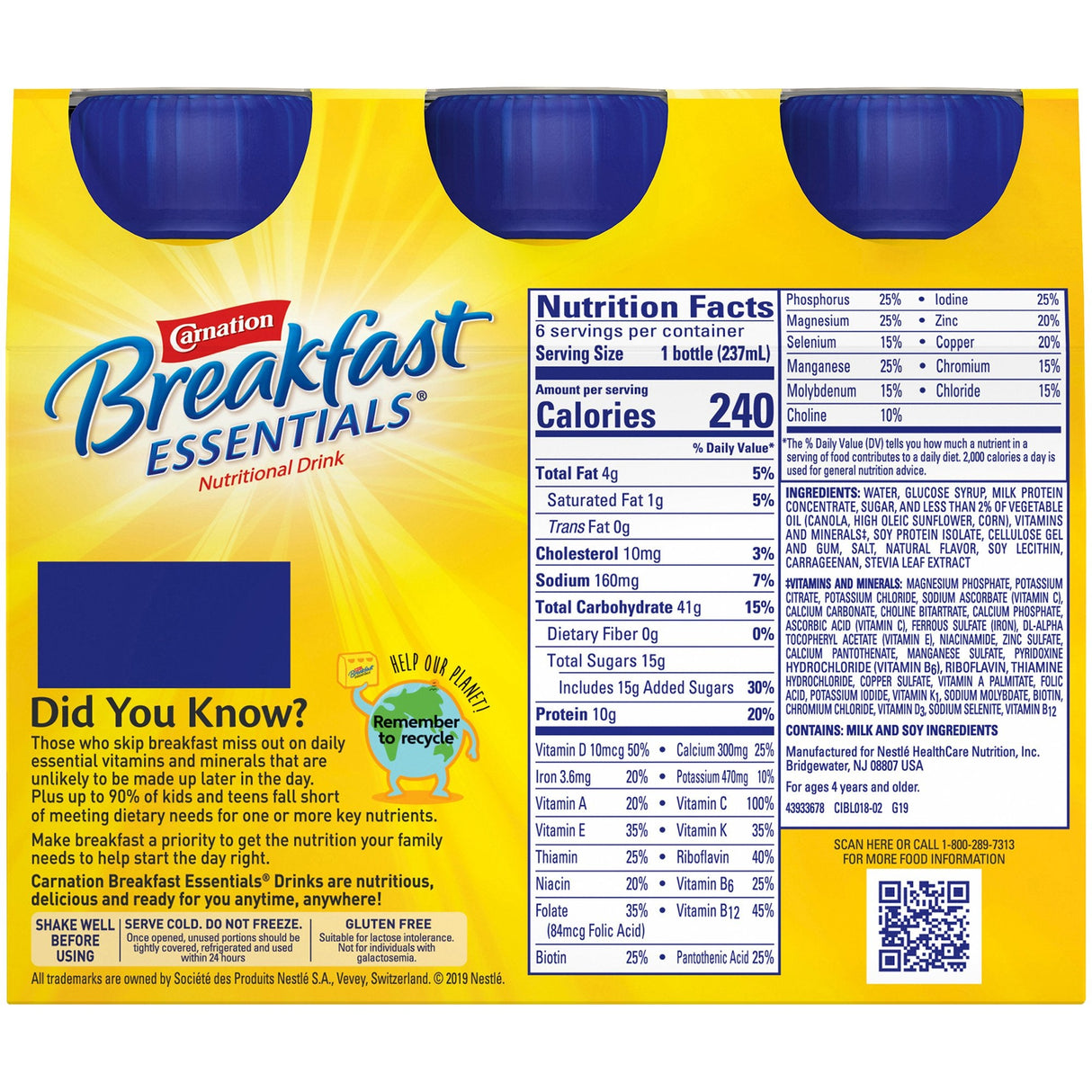 Nestle Carnation Breakfast Essentials, 8 oz Bottle, French Vanilla - 12230501-6pk - LL Medico