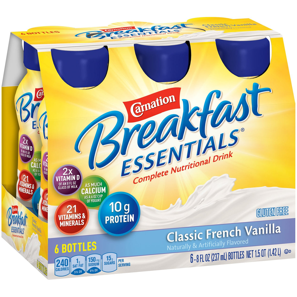 Nestle Carnation Breakfast Essentials, 8 oz Bottle, French Vanilla - 12230501-6pk - LL Medico