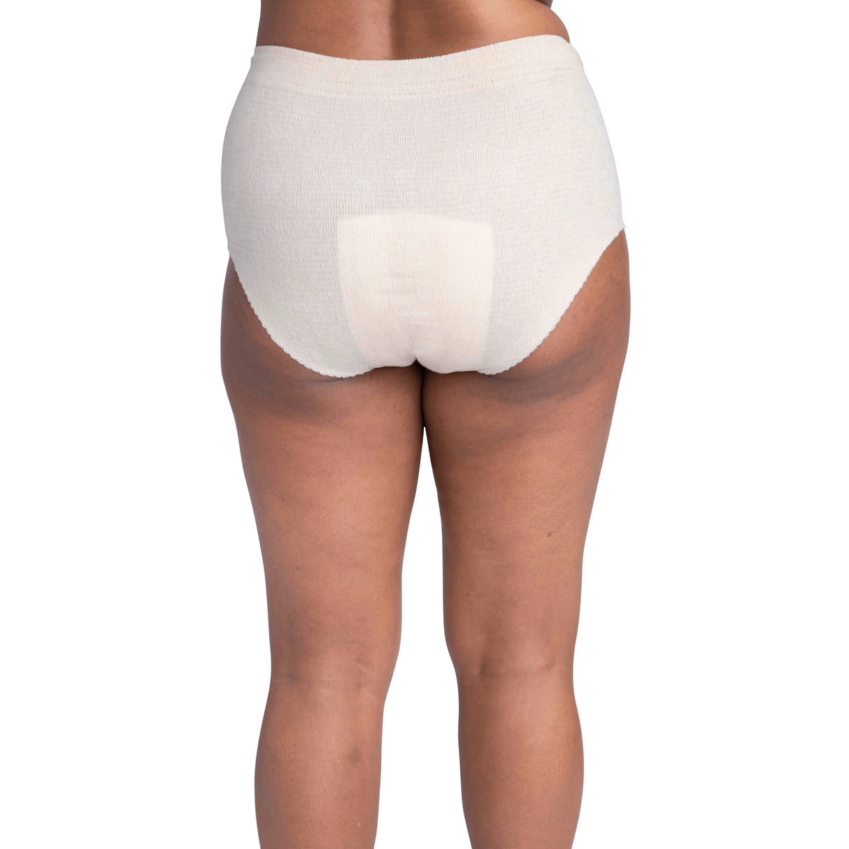 A woman is shown from the waist down, standing and wearing Nexwear Women’s Incontinence Underwear by Nexwear for effective moderate absorbency bladder leak protection against a plain white background.
