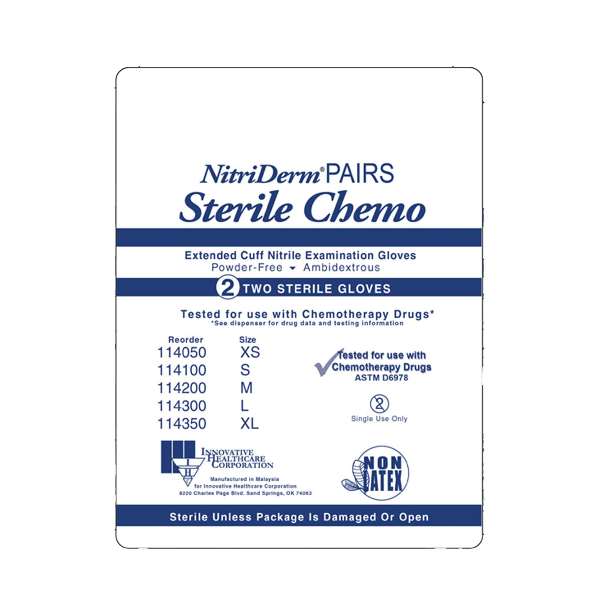 NitriDerm Pairs Sterile Chemo Extended Cuff Nitrile Exam Gloves, Medium - 114200-Box - LL Medico