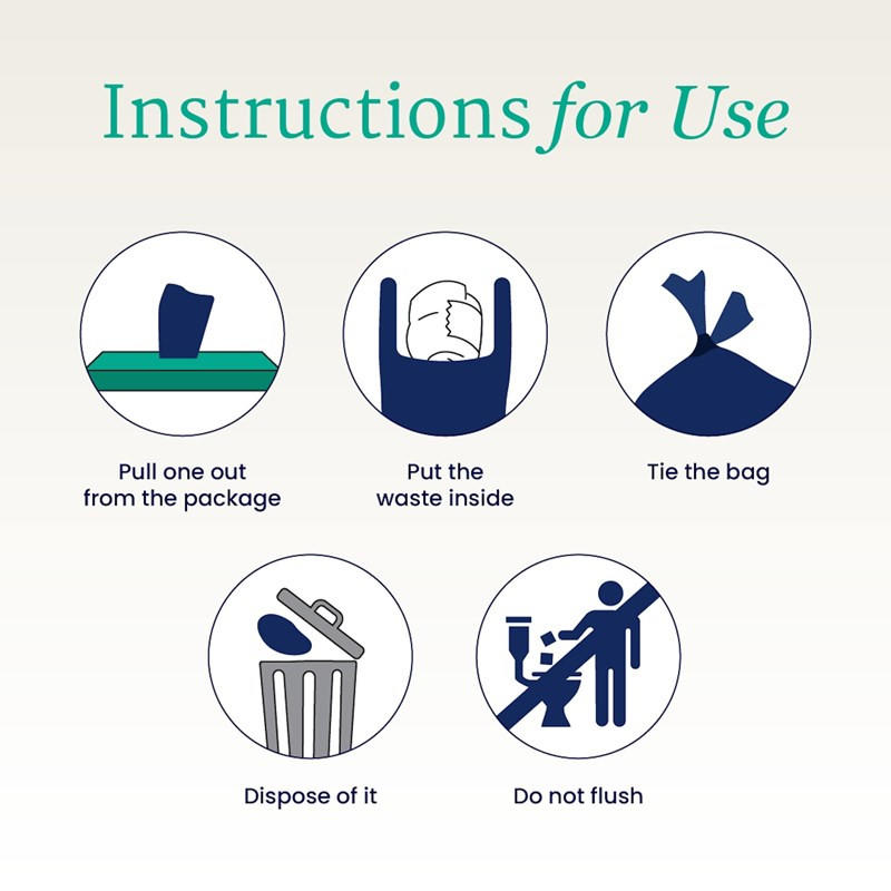 To use NorthShore DiscreetShield Scented Adult Diaper Disposal Bags: Remove one bag, place waste in it, tie securely, and dispose of in the trash. Do not flush.