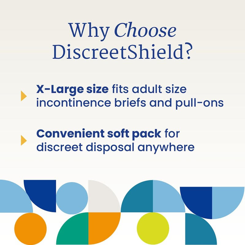 NorthShore DiscreetShield Scented Adult Diaper Disposal Bags feature an X-Large size for incontinence briefs and pull-ons. Soft pack allows discreet disposal anywhere. Colorful geometric designs provide extra style from NorthShore.