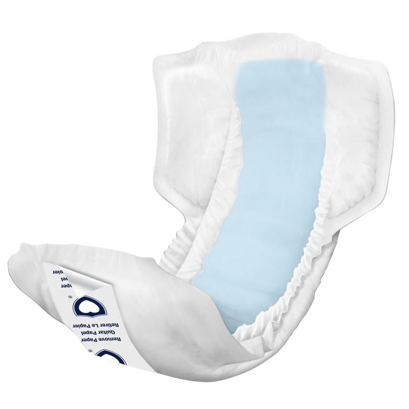 The NorthShore DynaDry Supreme Liners feature a blue absorbent pad, elastic leg cuffs, adhesive tabs, built-in leak guards, and highly absorbent liners for superior protection and comfort.