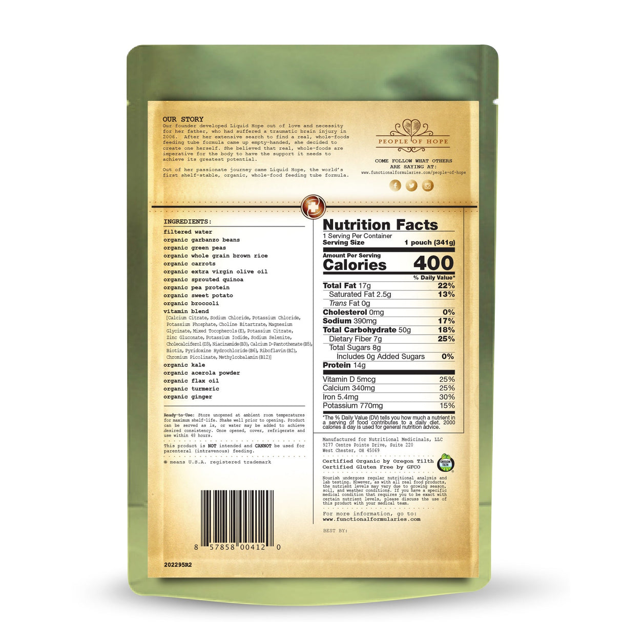 Nourish Pediatric Organic Oral Supplement, Vegetable & Rice Flavor - NWS124-Single - LL Medico