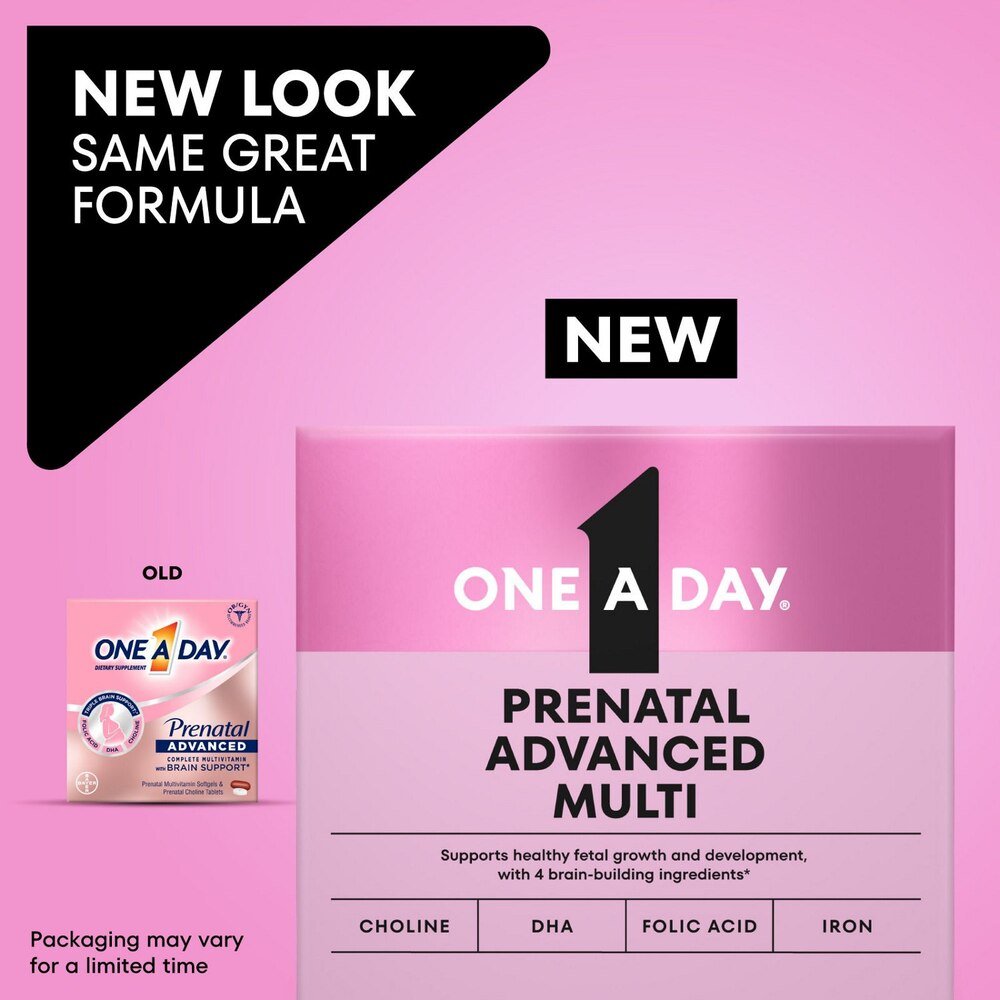 One A Day Prenatal Advanced - Prenatal Vitamins with Folic Acid, Choline, DHA & Iron, 60+60 ct - 1650058657 - LL Medico