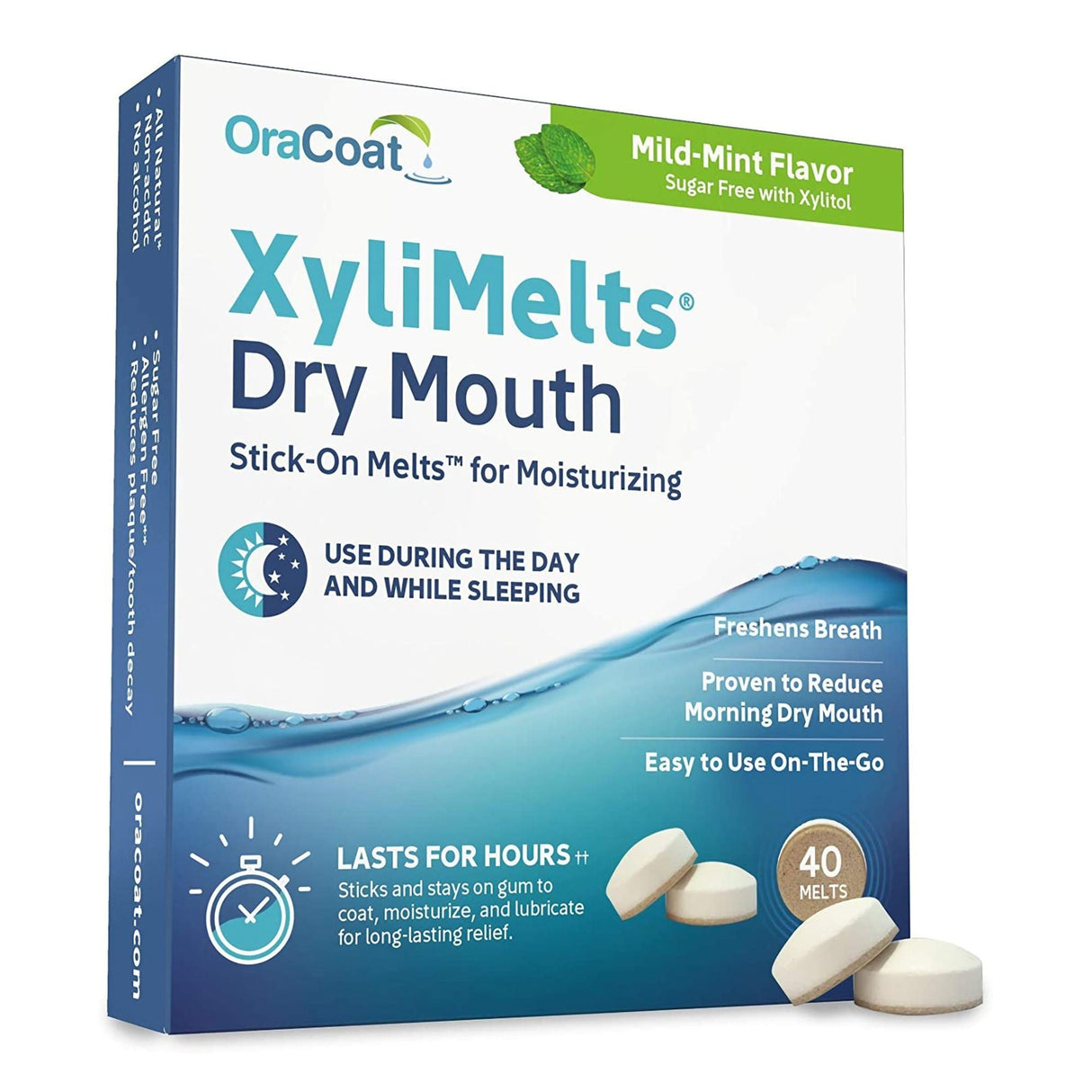OraCoat XyliMelts Stick-On Melts for Moisturizing, Mild Mint - 85593300051-Box - LL Medico