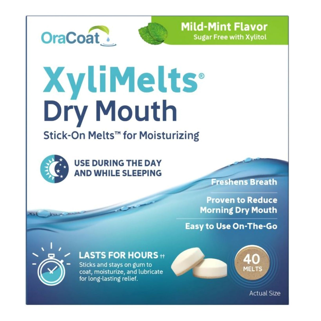 OraCoat XyliMelts Stick-On Melts for Moisturizing, Mild Mint - 85593300051-Box - LL Medico