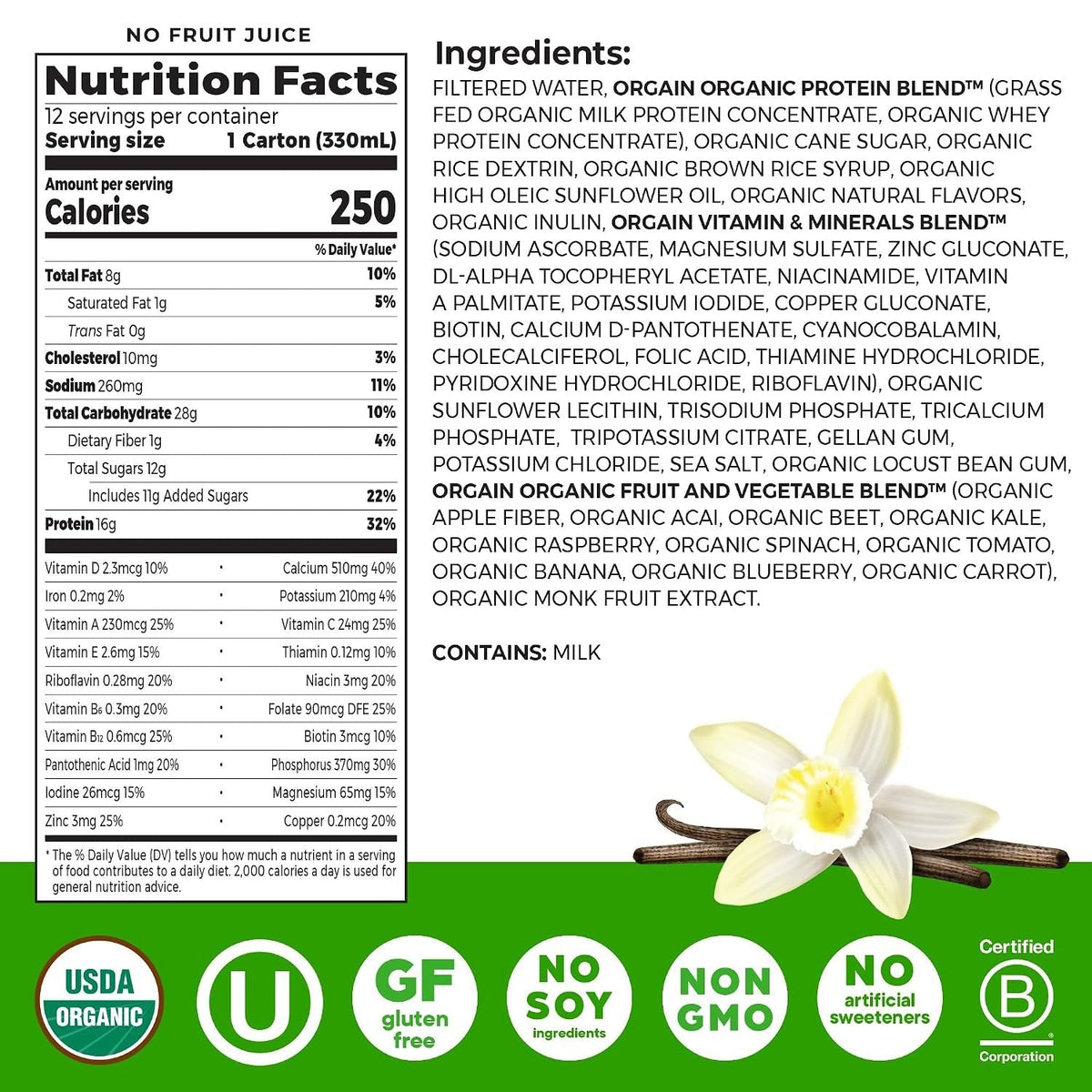 Orgain Organic Nutrition Shake, Sweet Vanilla Bean, 11 oz - 00851770003292-Single - LL Medico