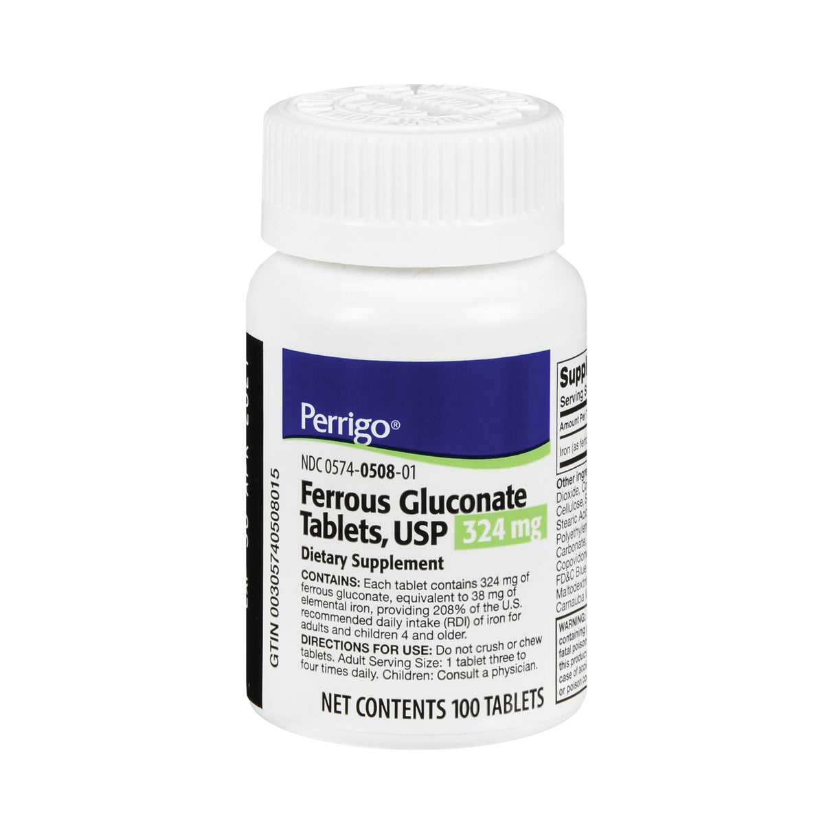 Perrigo Ferrous Gluconate Dietary Supplement, 324 mg - 00574050801 - LL Medico
