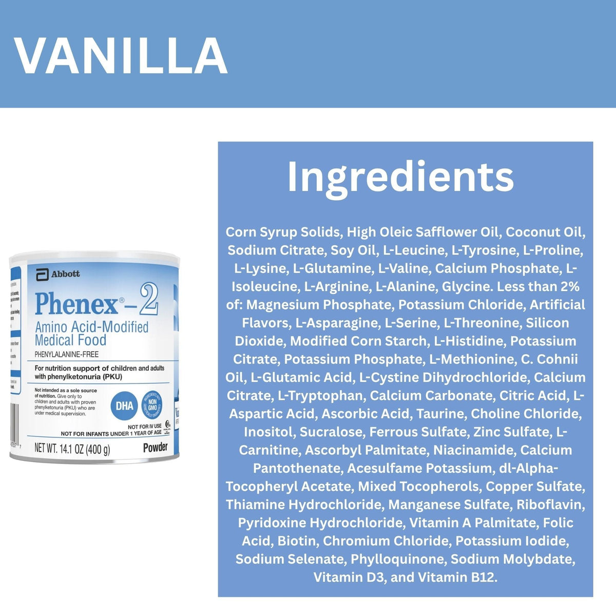 Phenex-2 Amino Acid-Modified Medical Food Powder, Vanilla, 14.1 oz - 67056-Single - LL Medico