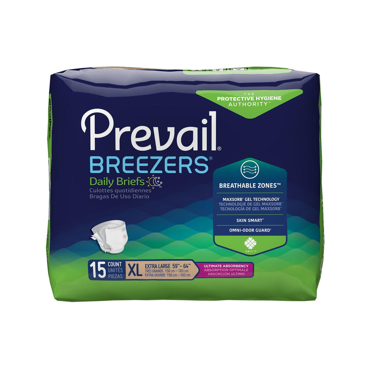 Prevail Breezers Adult Diapers Briefs, XL, 15 count. Designed for heavy absorbency with MaxSorb Gel Technology and Breathable Zones for reliable leakage protection. Brand: Prevail.