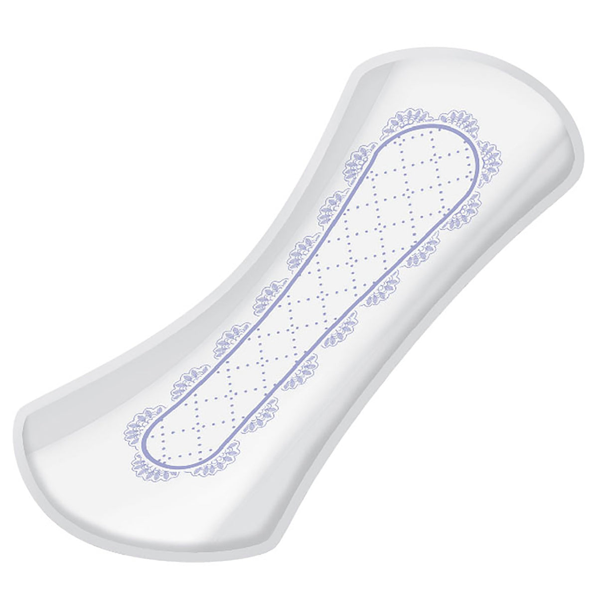 A close-up of a Prevail Daily Pads, Very Light bladder control pad by Prevail, featuring a white design with a blue decorative center pattern for feminine hygiene and light leakage protection.