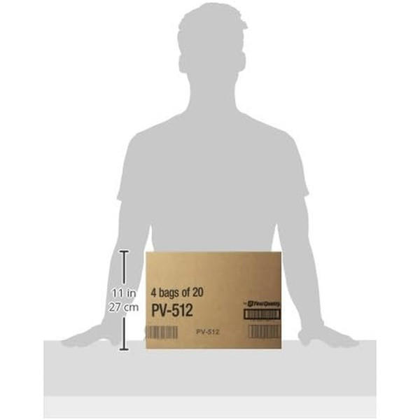 A cardboard box labeled 4 bags of 20 Prevail Daily Underwear, Extra Absorbency by Prevail is placed in front of a person’s silhouette. The 11-inch (27 cm) high box highlights moderate leakage protection, with the person’s hands beside it.