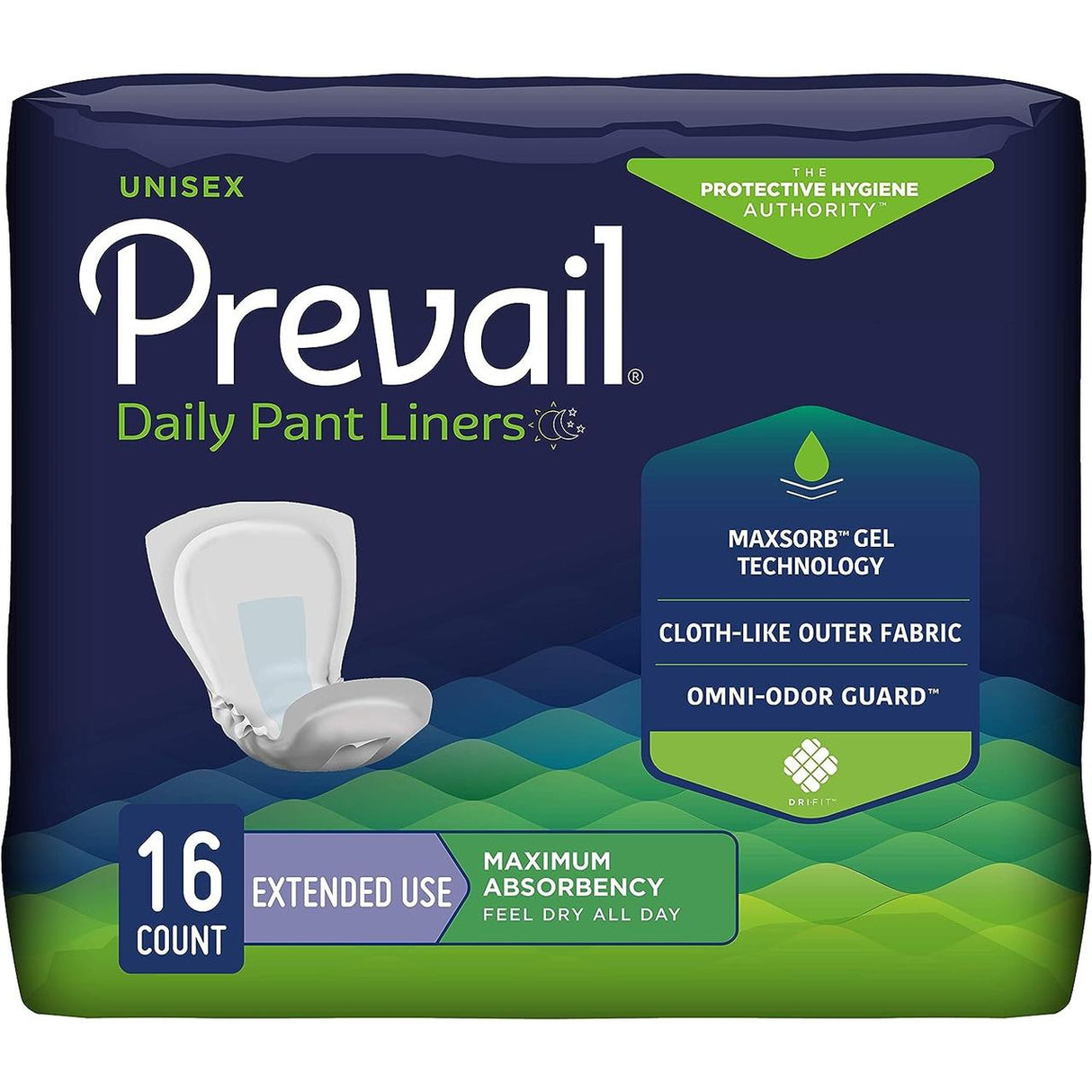 Prevail Pant Liners by Prevail offer MAXSORB Gel Technology and Omni-Odor Guard for superior leakage protection. Unisex and cloth-like, each pack contains 16 liners designed for maximum absorbency and extended use.