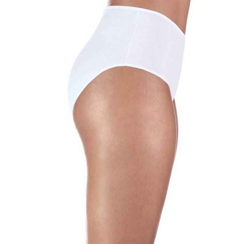 A woman is shown from the side against a plain background wearing ProtechDry Womens Incontinence Maxi Panty, a high-waisted, white reusable underwear by ProtechDry.