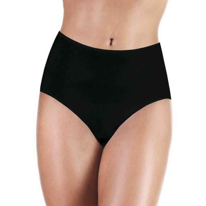 A person wears ProtechDry Womens Incontinence Maxi Panty, a high-waisted black reusable brief by ProtechDry, shown from mid-torso to upper thighs against a plain background.