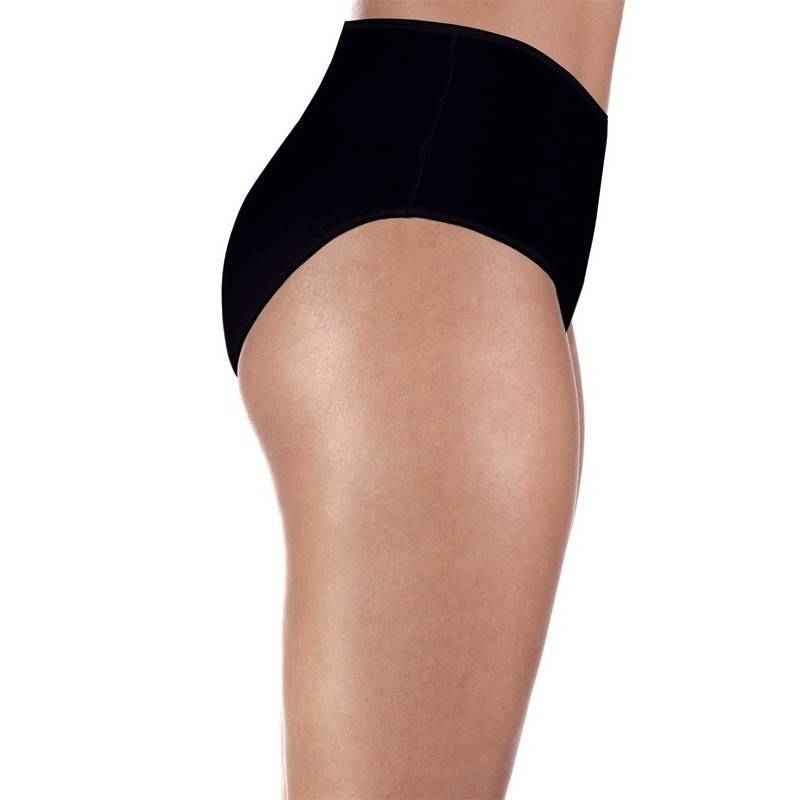 A woman models the ProtechDry Womens Incontinence Maxi Panty by ProtechDry in black, shown from the side to highlight its high-waisted fit around the waist and hips.