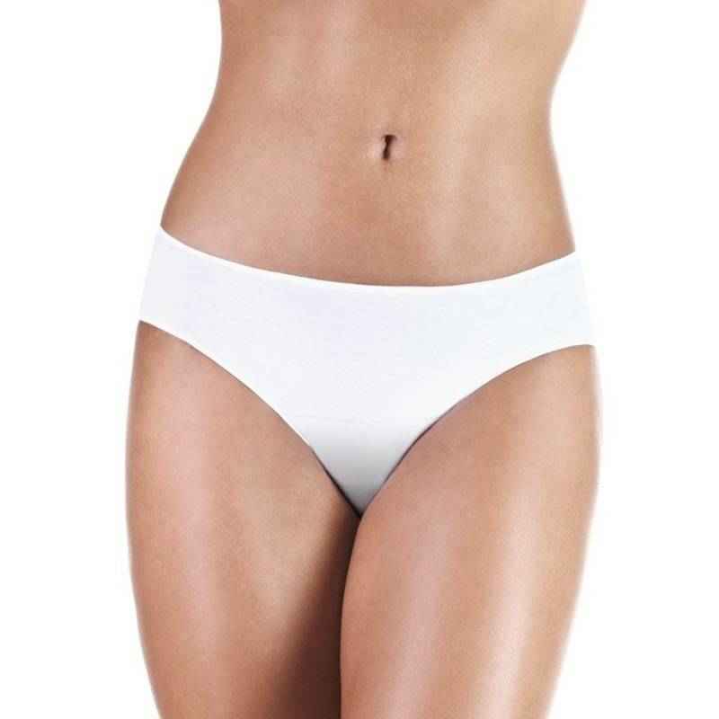 A woman’s midsection is shown wearing ProtechDry Womens Incontinence Panty in plain white by ProtechDry, highlighting its smooth and seamless fit. The photo focuses on the torso and hips, with no other clothing visible.
