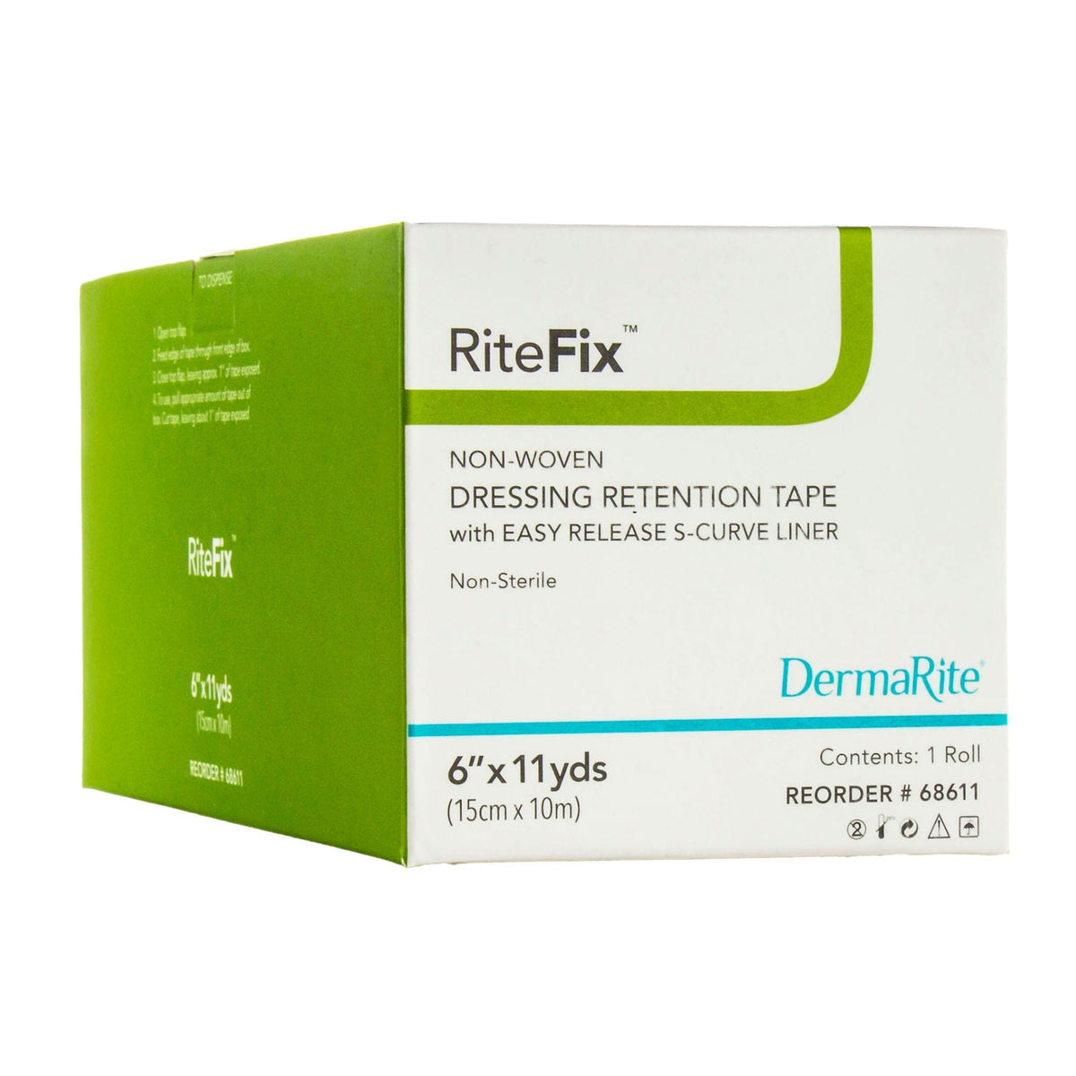 RiteFix Non-Woven Dressing Retention Tape with Easy Release S-Curve Liner, Non-Sterile, White, 6" x 11 Yard - 68611-Box - LL Medico