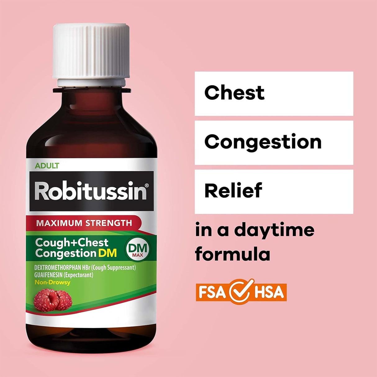 Robitussin Adult Cough + Chest Congestion DM, Maximum Strength, Rasberry Flavor - 00031875712 - LL Medico
