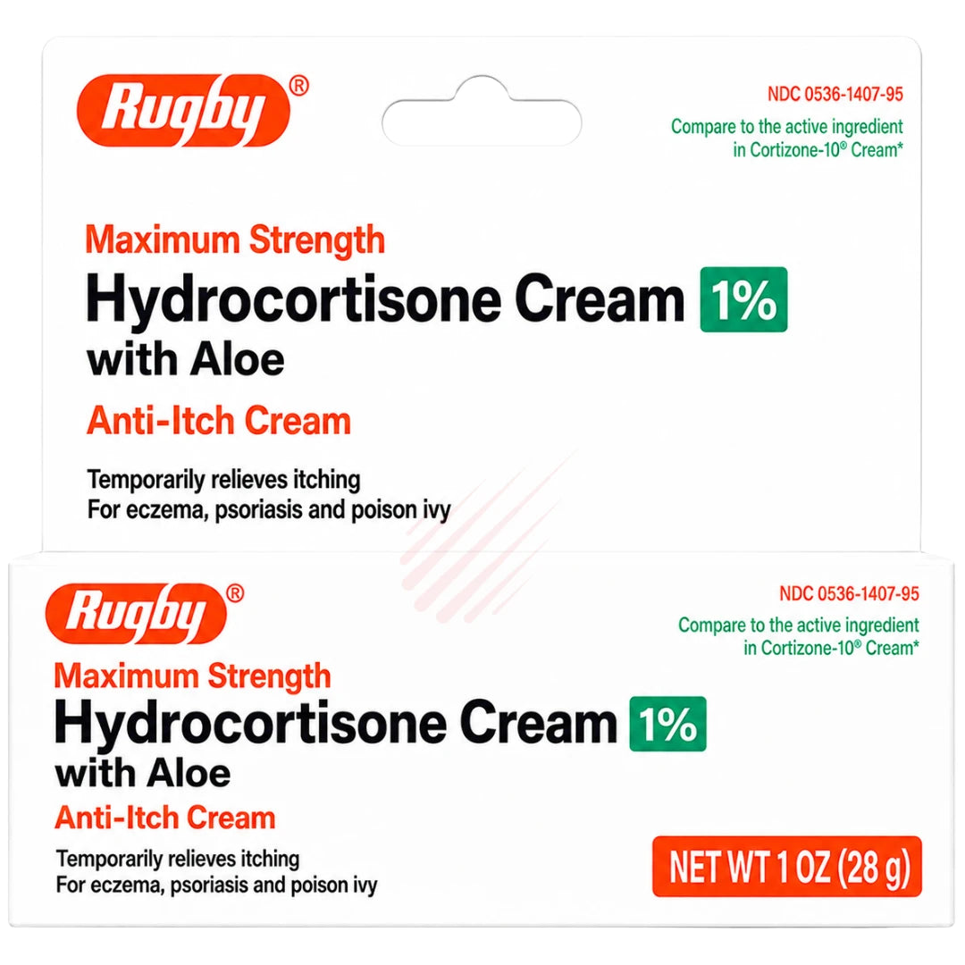 Rugby Maximum Strength Hydrocortisone Anti-Itch Cream with Aloe, 1%, 1 oz Tube - 00536140795 - LL Medico