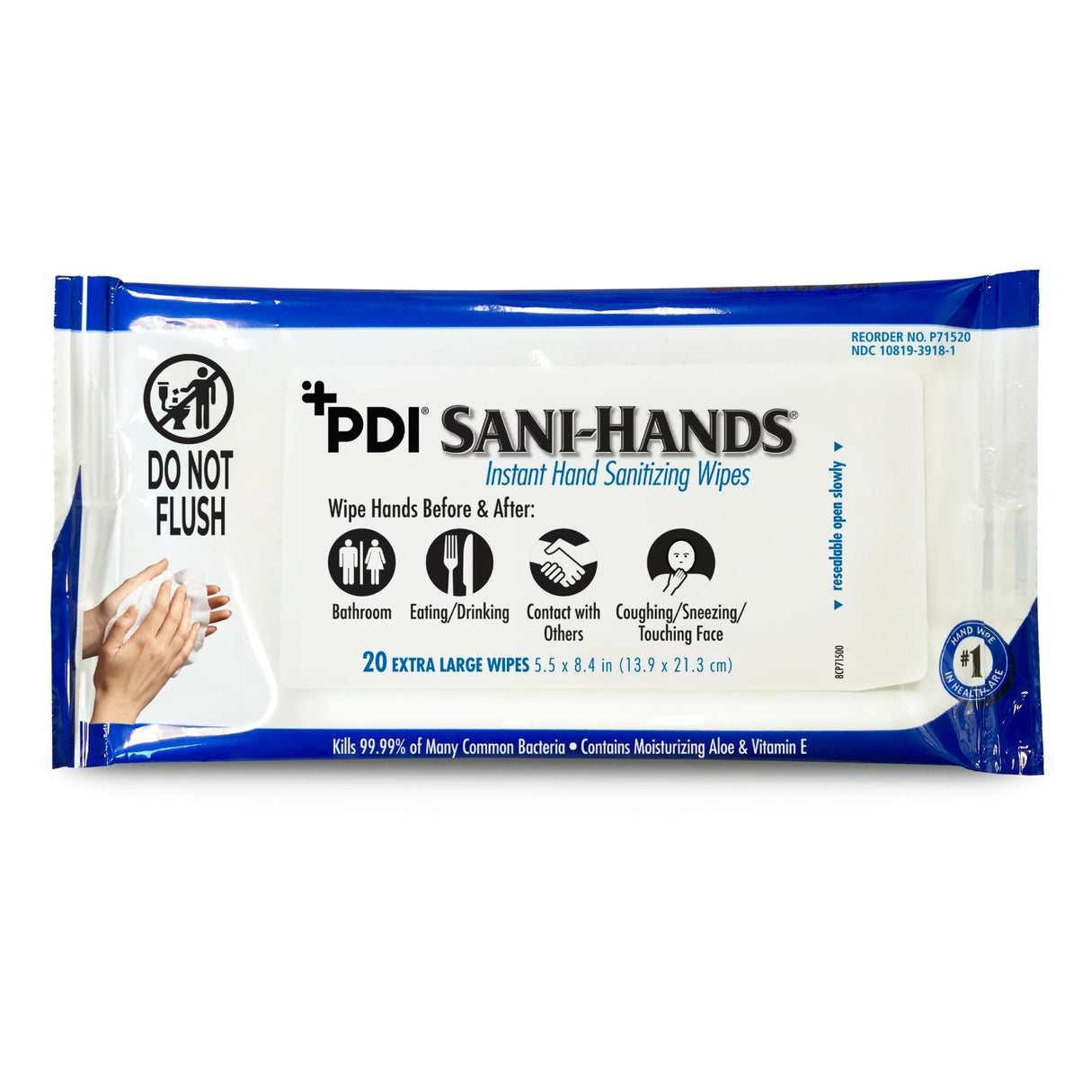 Sani-Hands Hand Sanitizing Wipes, Alcohol, Scented, 5.5 x 8.4 Inch Soft Pack - P71520-Pack - LL Medico