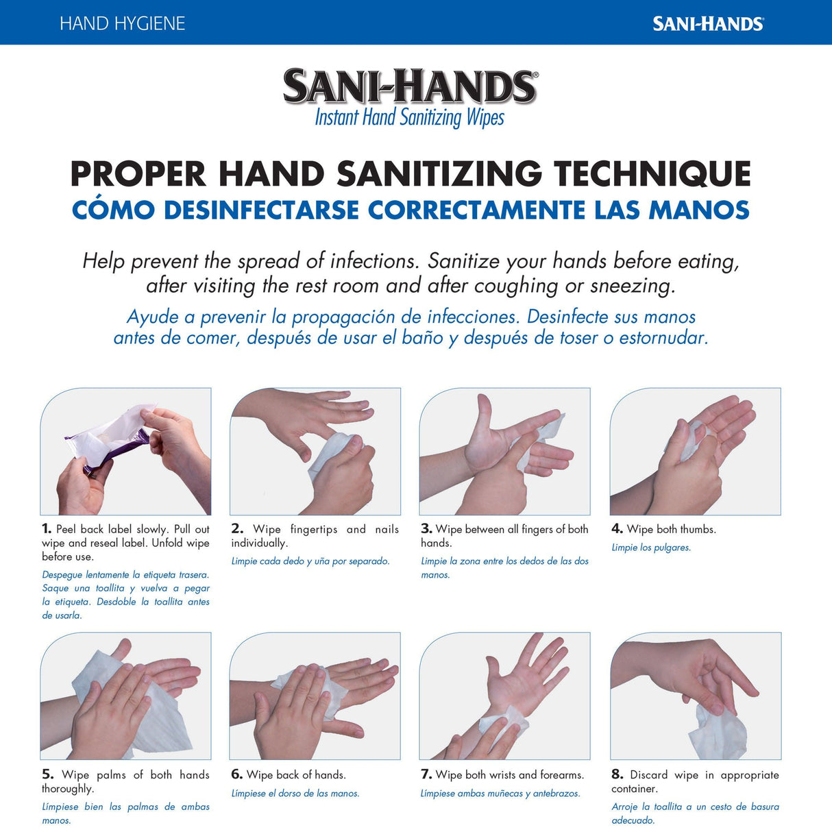 Sani-Hands Hand Sanitizing Wipes, Alcohol, Scented, 5.5 x 8.4 Inch Soft Pack - P71520-Pack - LL Medico