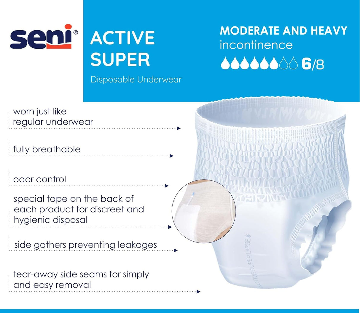 Seni Active Super Absorbent Underwear - SSM22AS1-Pack - LL Medico