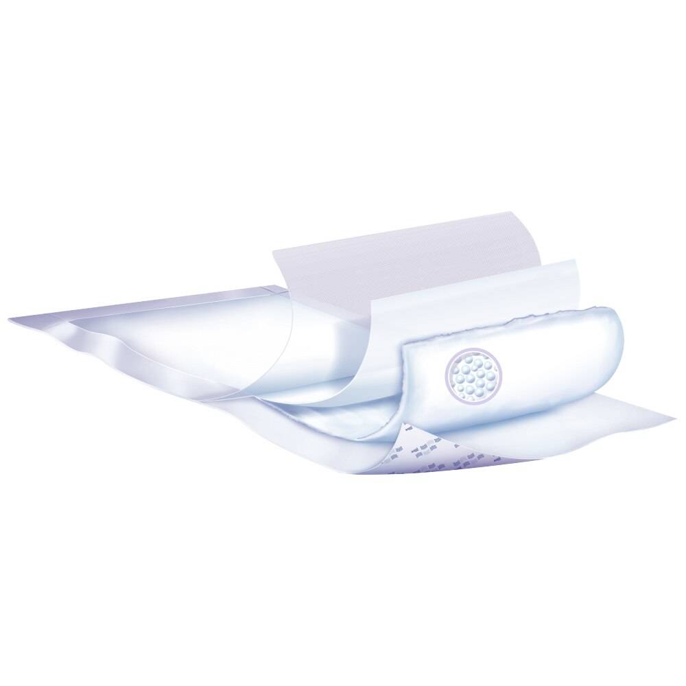 A digital illustration of Seni Soft Super Dry Underpads by Seni showcases its advanced multi-absorbent layers and textured surface, in white and light blue, reflecting the innovative protection of these superabsorbent underpads.