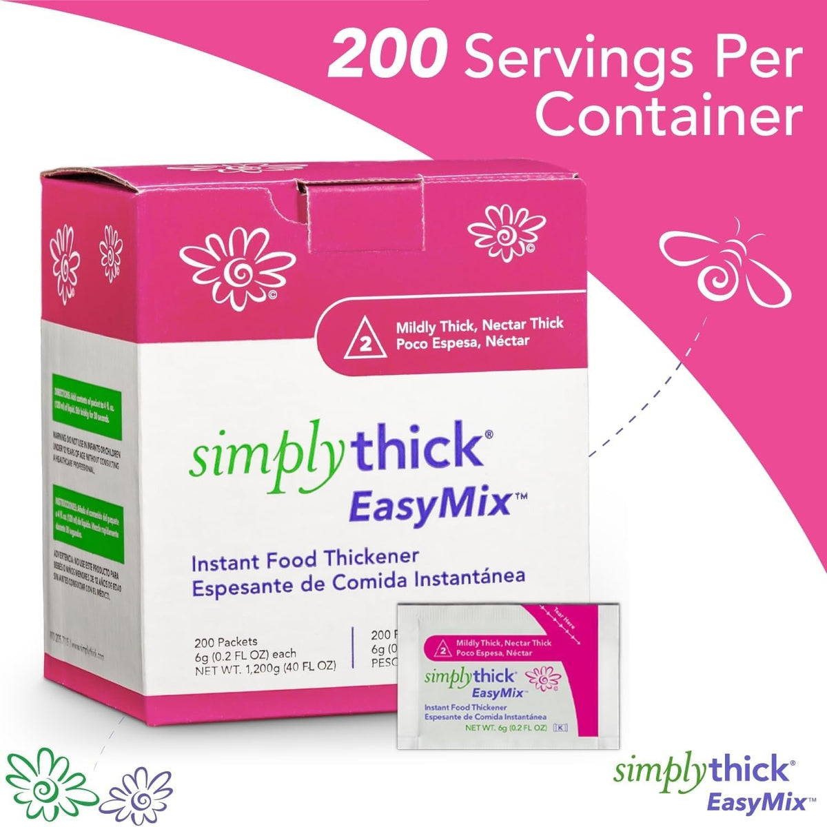 SimplyThick EasyMix Food Thickener Packets, Nectar Consistency, 6g, 200 Count - STIND200L2-Box - LL Medico