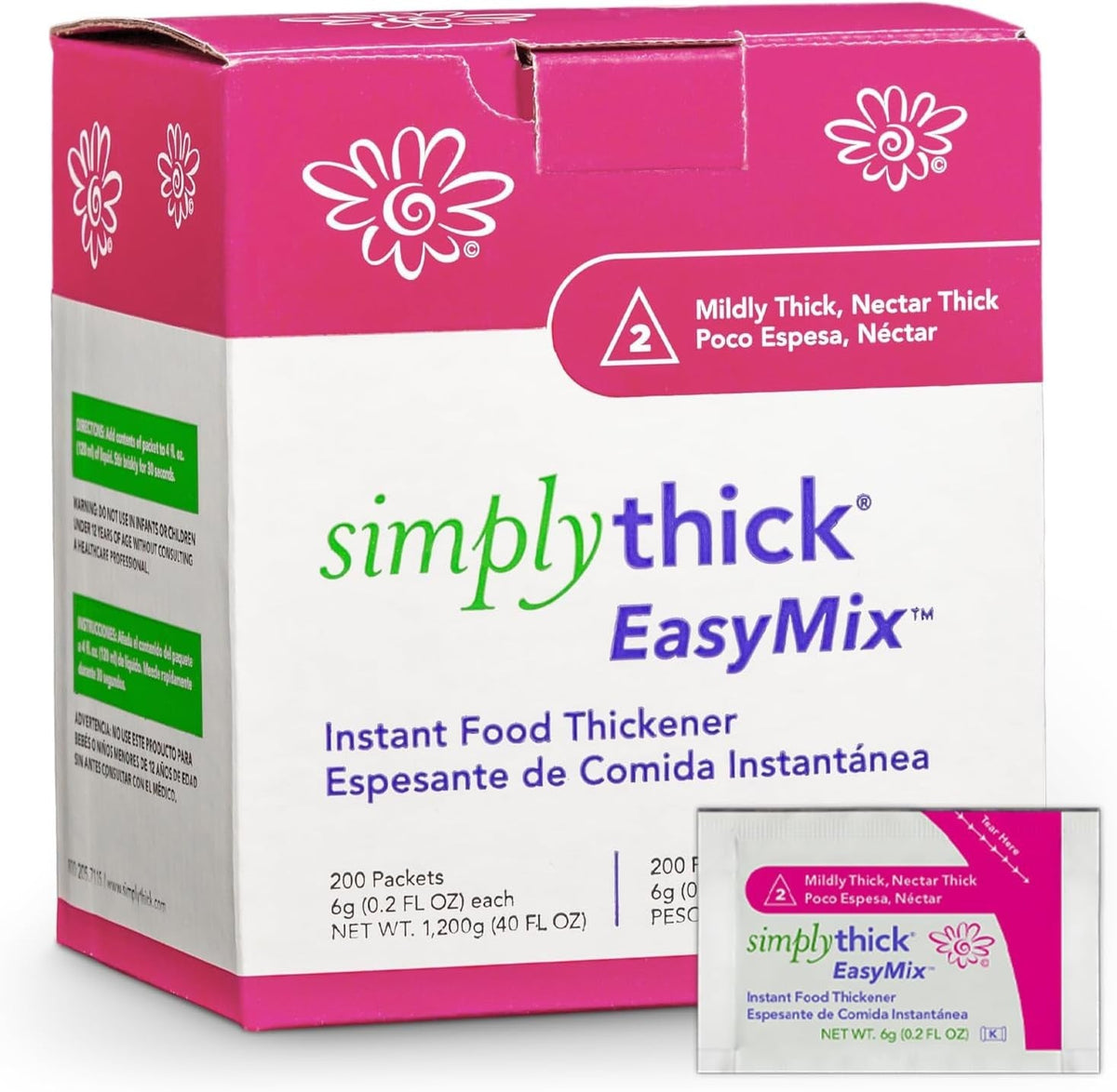 SimplyThick EasyMix Food Thickener Packets, Nectar Consistency, 6g, 200 Count - STIND200L2-Box - LL Medico