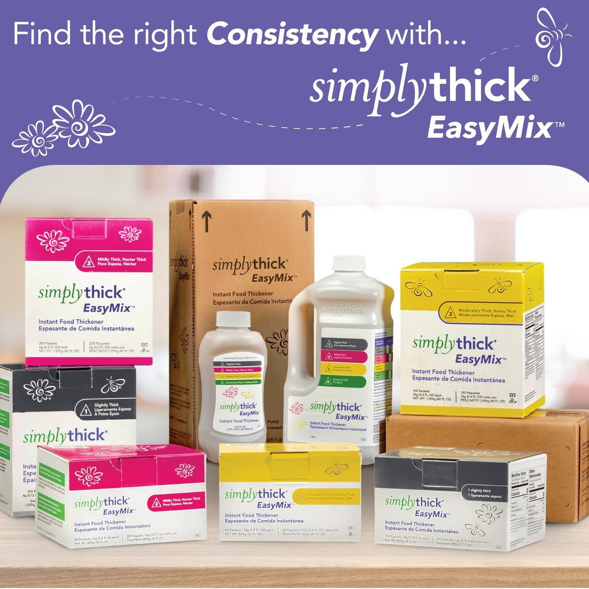 SimplyThick EasyMix Food Thickener Packets, Unflavored, 12g, 100 Count - STIND100L3-Box - LL Medico