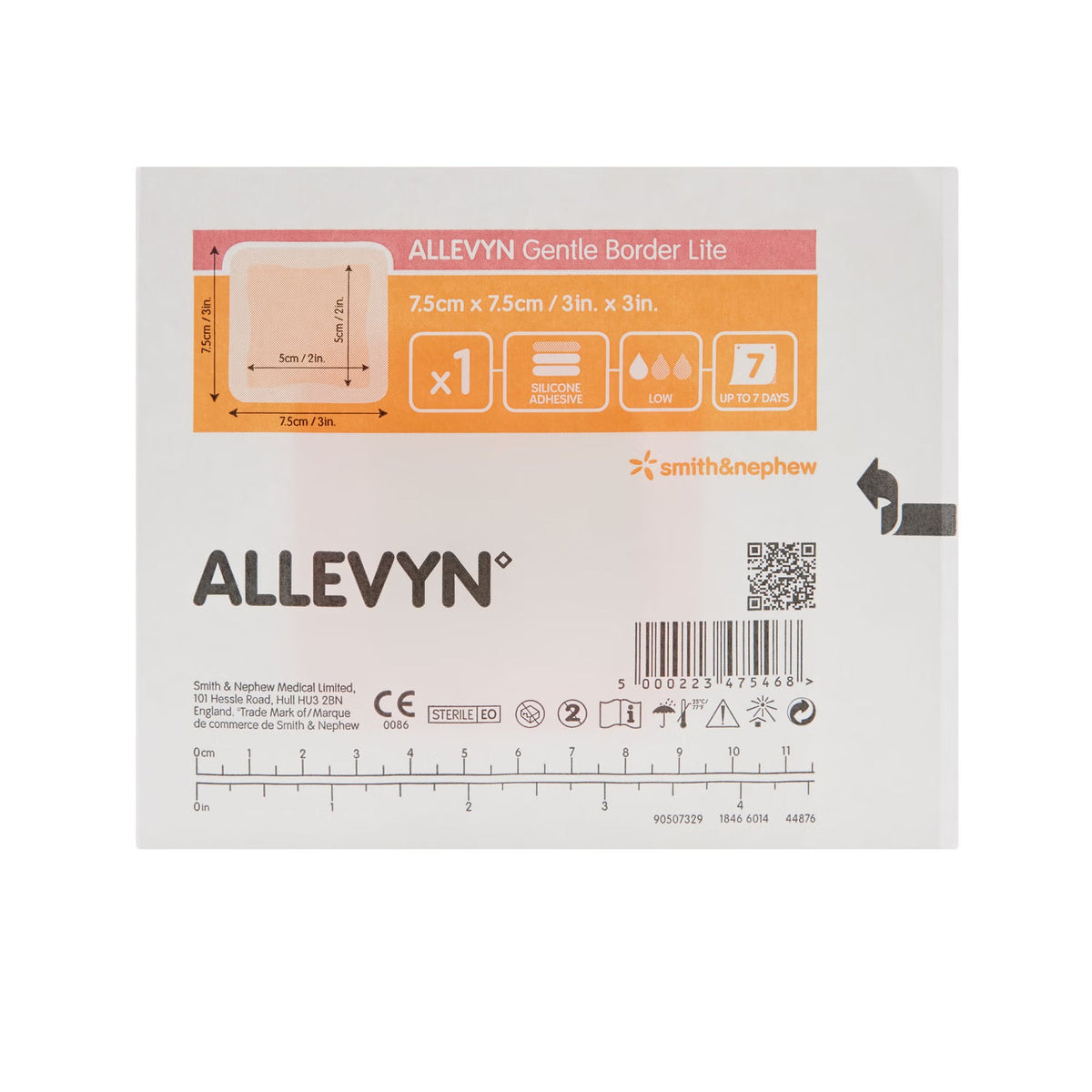Allevyn Gentle Border Lite Foam Dressing 3" x 3", single package front