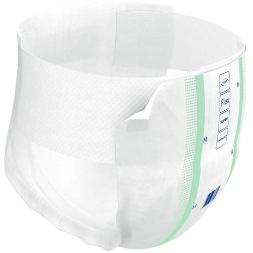 The TENA ProSkin Flex Super Belted Brief by TENA, featuring an absorbent belt, adjustable fasteners, and front size indicators, offers exceptional incontinence protection. Shown against a white background.