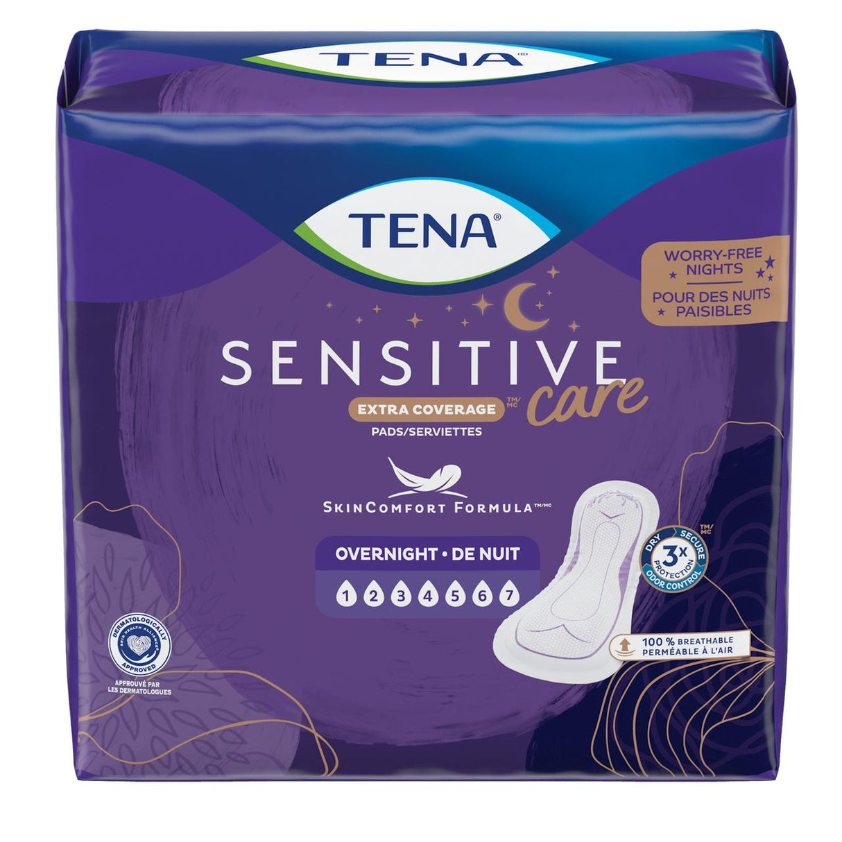 TENA Sensitive Care Extra Coverage Overnight Pads - 54282-Pack - LL Medico