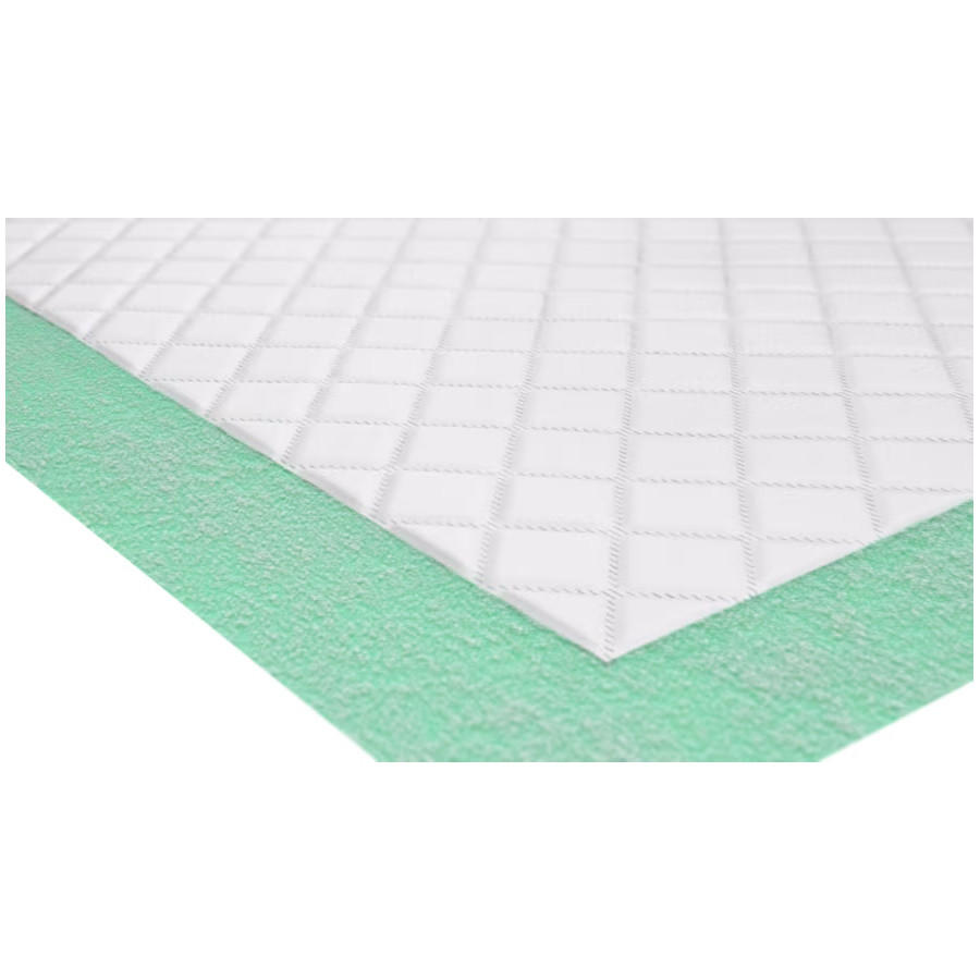A close-up of the TENA Underpad Ultra Plus by TENA, showing its green foam layer beneath a white, diamond-quilted top—perfect as an absorbent underpad or waterproof bed protector.
