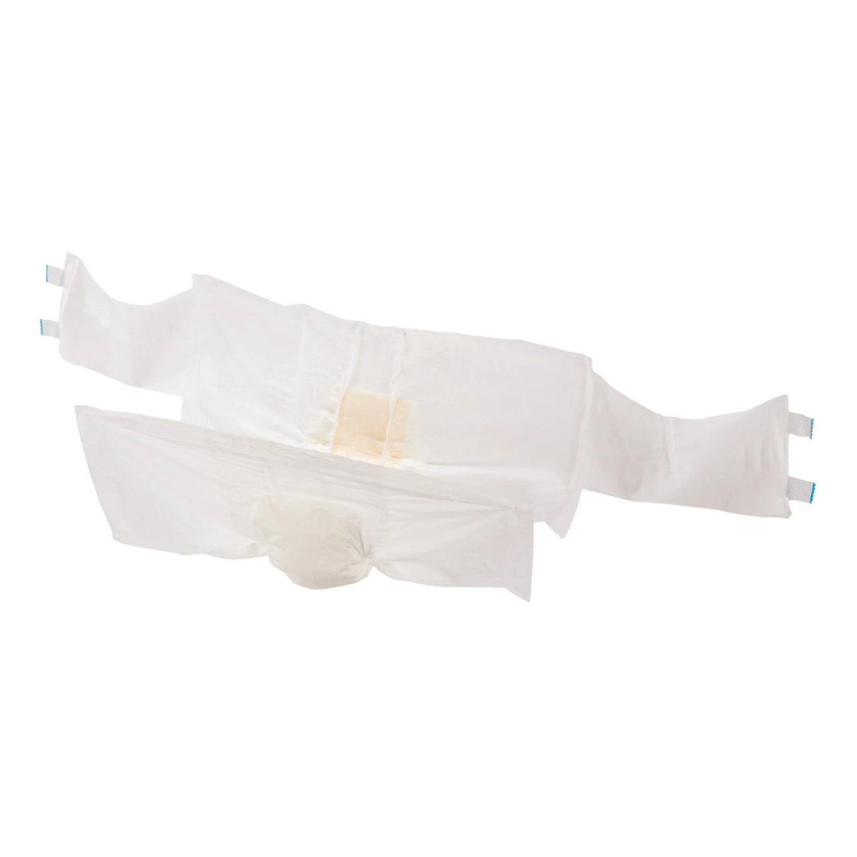 Two unfolded Tranquility 4XL/5XL Air-Plus Disposable Bariatric Briefs by Tranquility, shown flat on a white background, display their heavy absorbency padding and secure adhesive side tabs.