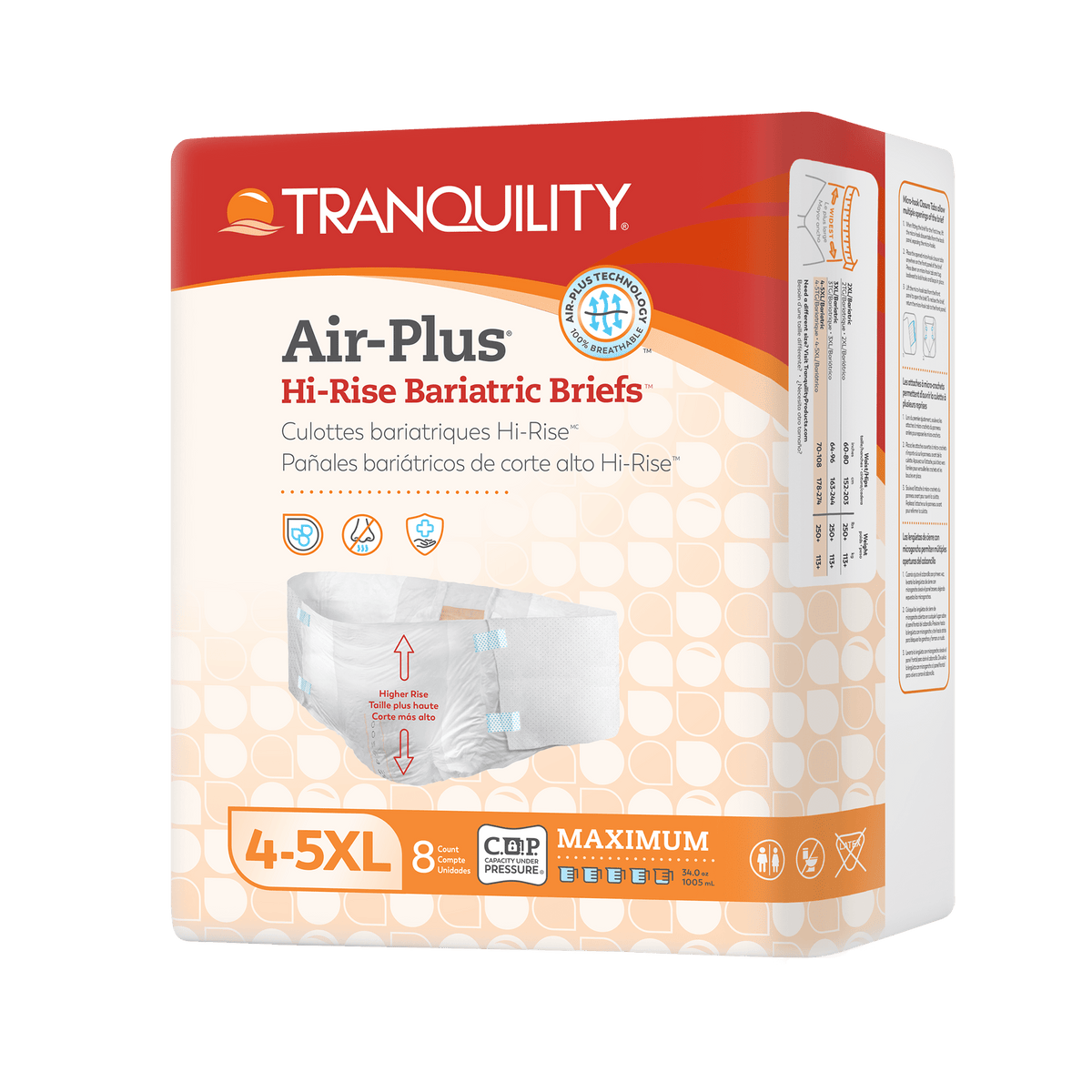 Tranquility 4XL/5XL Air-Plus Hi-Rise Disposable Bariatric Briefs