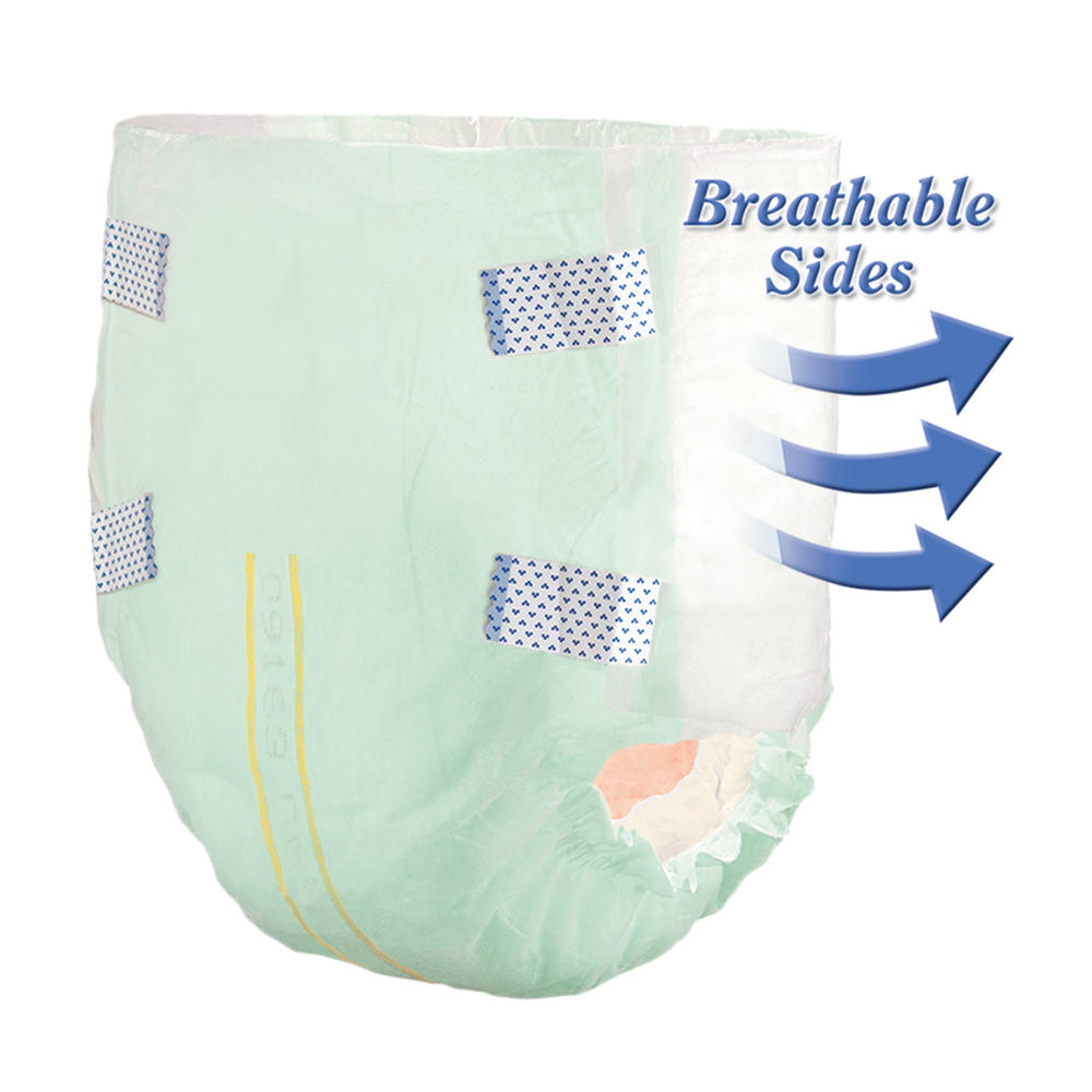Tranquility SmartCore Disposable Adult Briefs offer breathable sides for comfort and airflow, plus reliable incontinence protection. Blue fasteners with outward-pointing arrows ensure a secure fit.