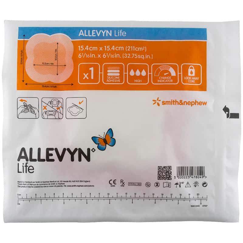 Allevyn Life Silicone Foam Dressing, 6 x 6 Inch Quadrilobe