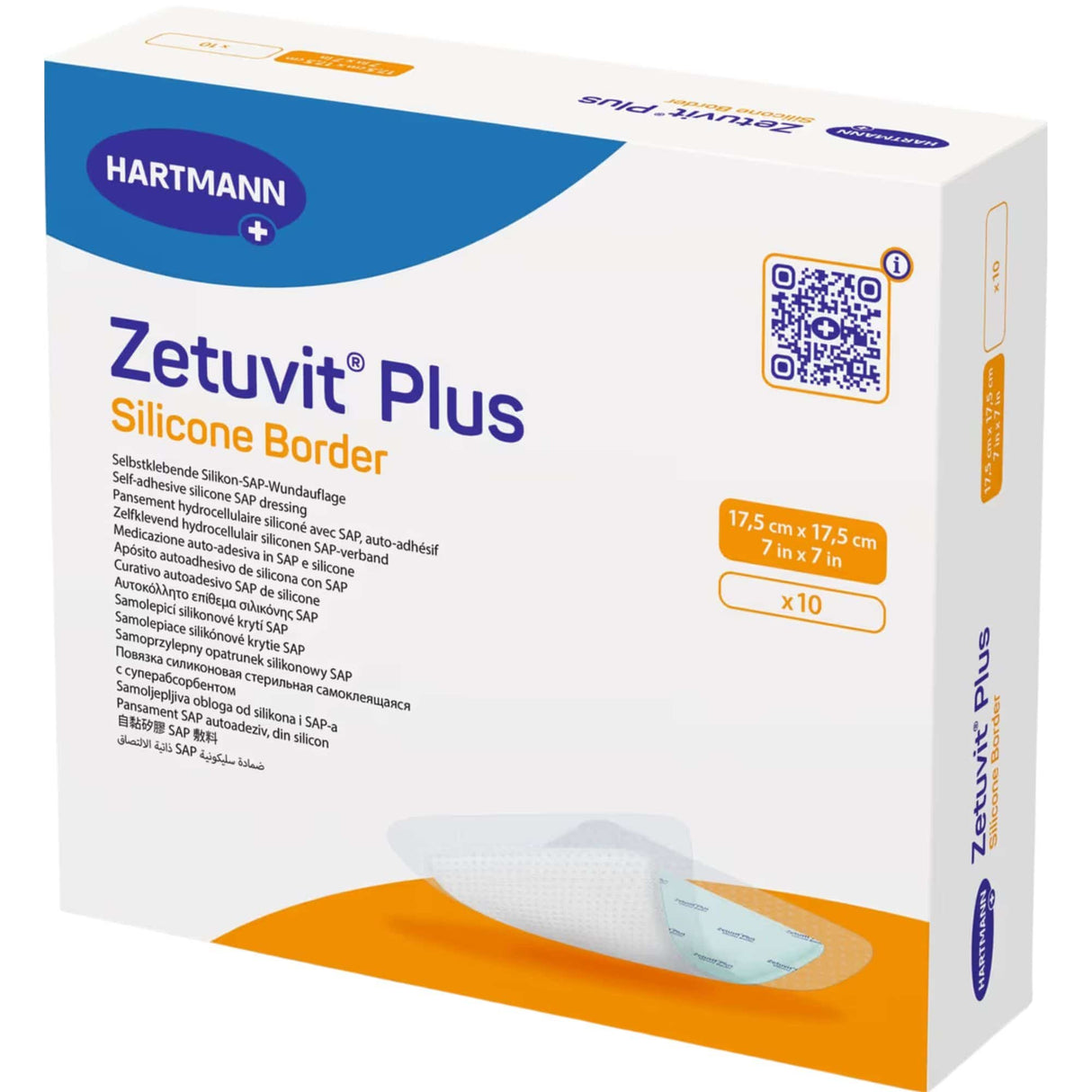 Zetuvit Plus Silicone Border Super Absorbent Dressing, 7 x 7 Inch