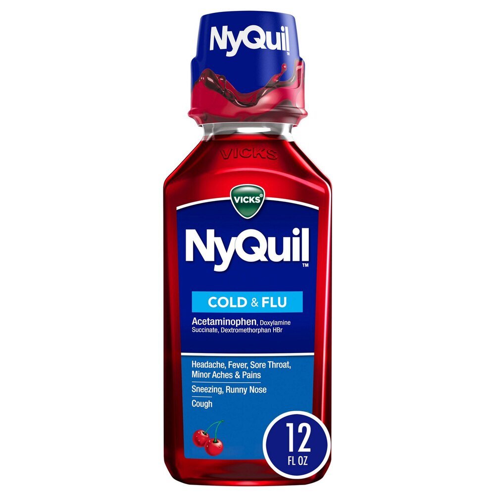 Vicks NyQuil Cold & Flu Nighttime Relief Liquid, 12 fl oz - 37000080712 - LL Medico