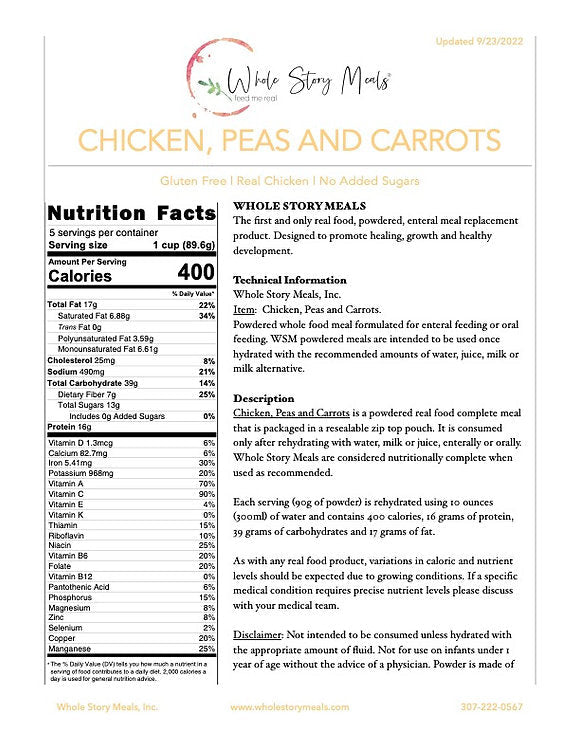 Whole Story Meals Chicken, Peas and Carrots Flavor - 7124-Single - LL Medico